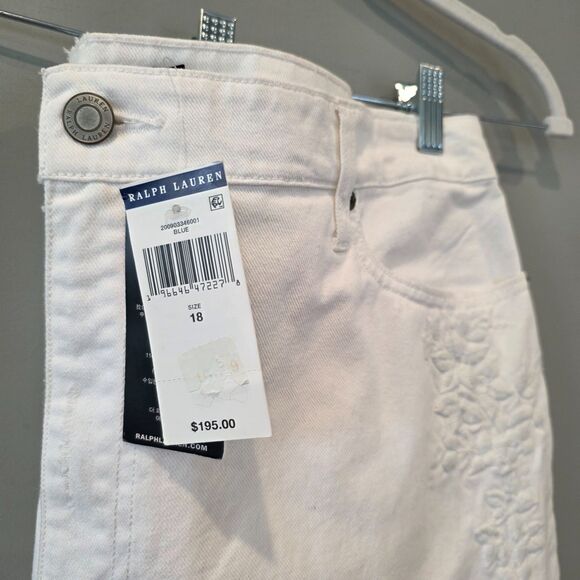 NWT Ralph Lauren Plus Size High Rise Cropped Eyelet Jeans Sz 18 Boho Preppy - Picture 3 of 7